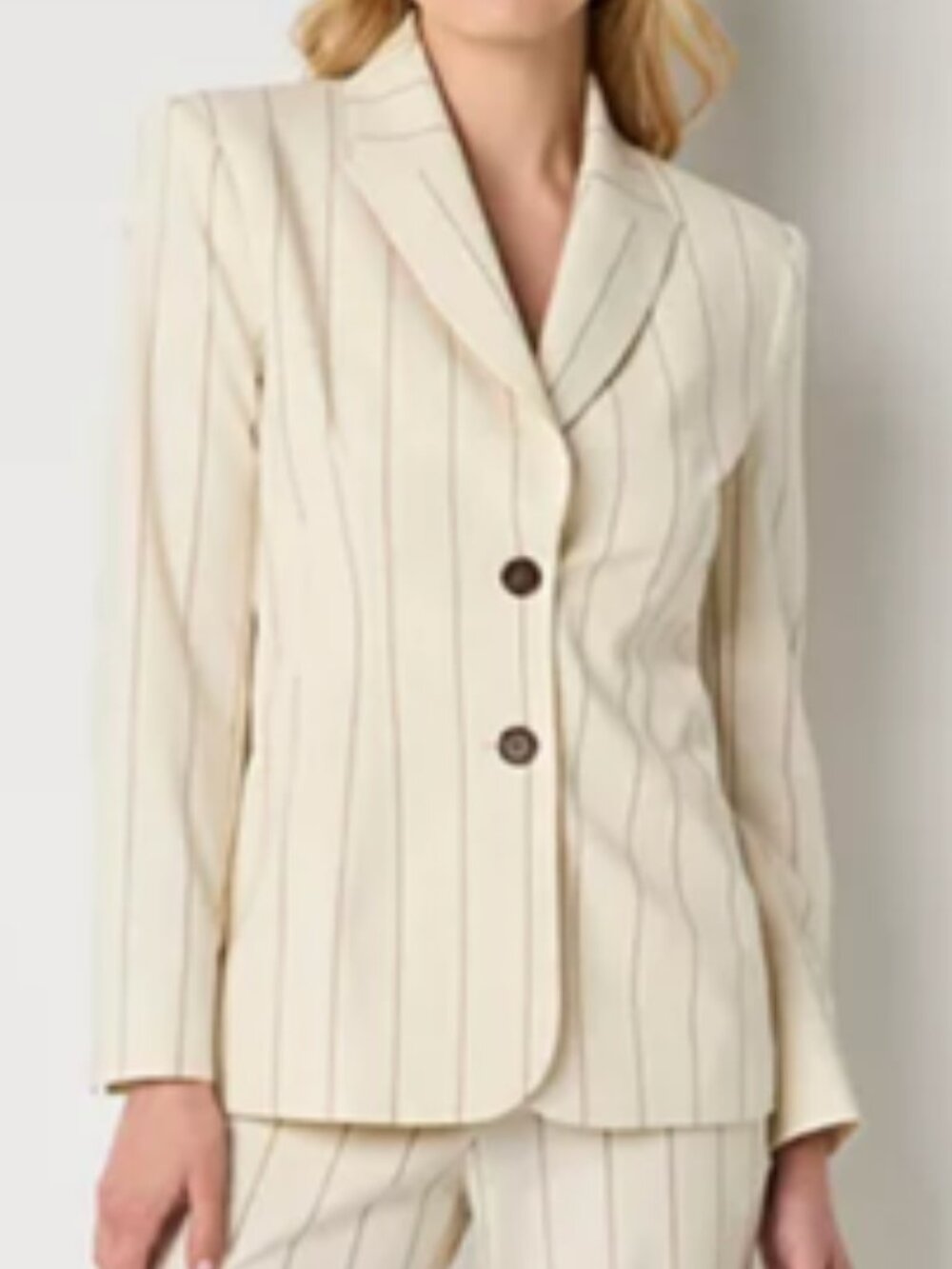 Worthington Ivory Brown Stripe Notch Collar Stretch Blazer